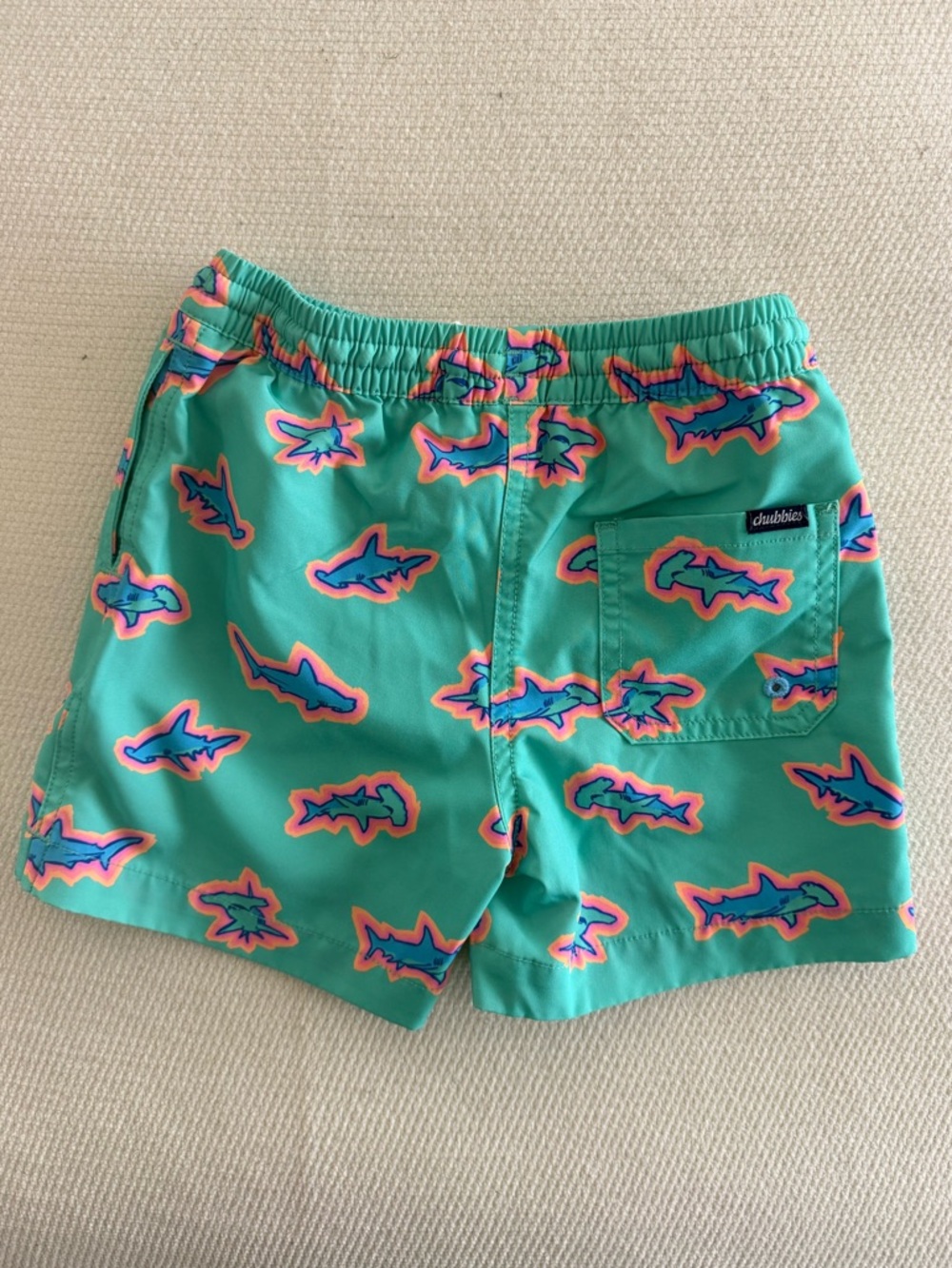 Chubbies Toddler Classic Swim Trunk in Teal Sharks - Picture 2 of 4